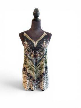 Alice + Olivia Black Paisley-Trim V-Neck Tank Boho Lightweight